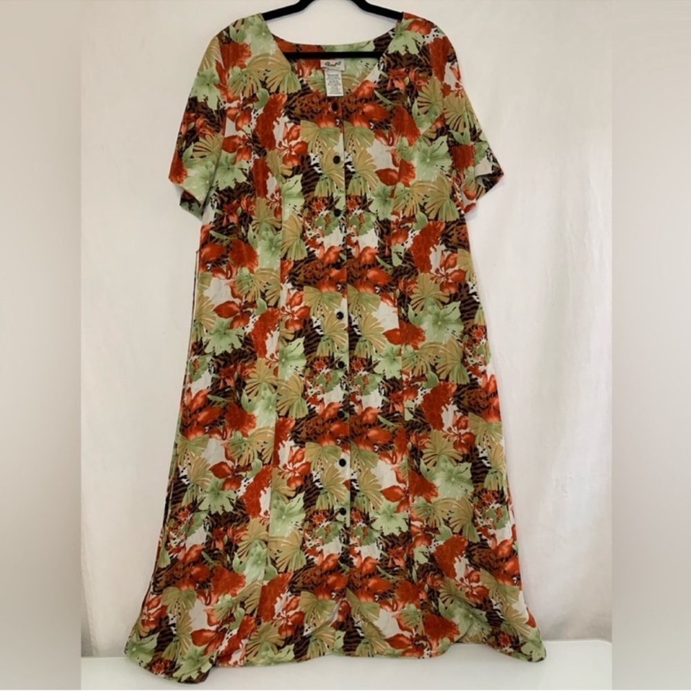 Level 8 Women’s Floral Green Orange Short Sleeve Shirt Dress Size 20W